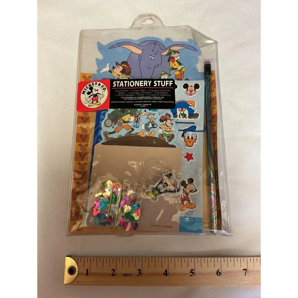 Vintage Mickey & Co Disney Stationery Stuff Set of 2 Stickers Eraser Pencil